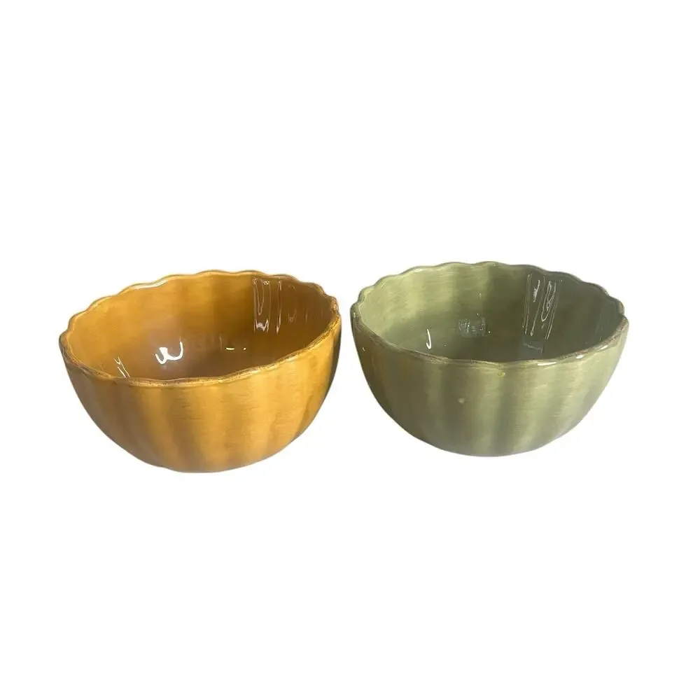 Set of 2 Vintage Roscher & Co. Bowls Bellini Collection Stoneware Green Yellow